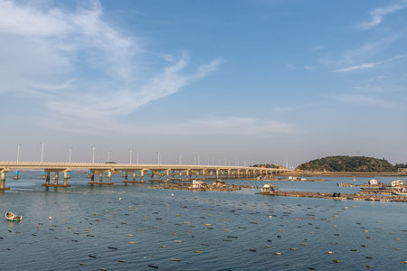 An unfinished pier of a sea crossing bridge;の写真素材
