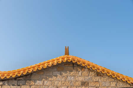 Eaves and corners of traditional Chinese Buddhist Architectureの写真素材