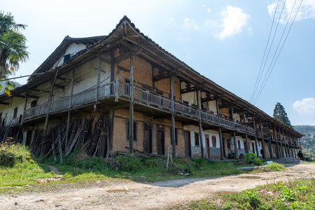 Old houses and roads in the countrysideの写真素材