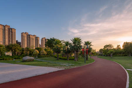 Red walking track in City Parkの写真素材
