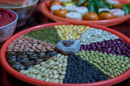 orderly food to worship the godsの写真素材