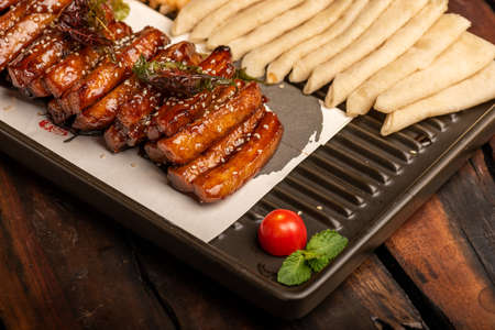 Traditional Chinese banquet dishes, coated braised meatの写真素材