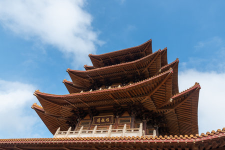 The attic of Chinese traditional ancient architecture is the whole and part of Mazu Pavilion in Putian, Chinaのeditorial素材