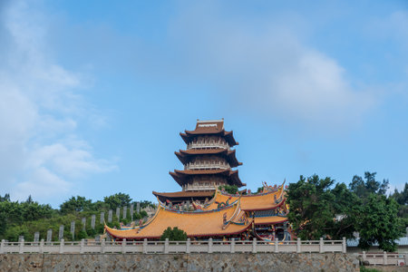The attic of Chinese traditional ancient architecture is the whole and part of Mazu Pavilion in Putian, Chinaのeditorial素材