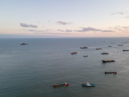 There are many ships on the blue sea