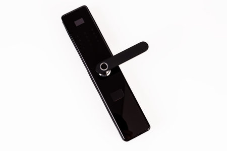 A metal Intelligent lock made of baking paint is locked on a white background