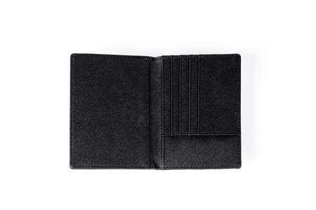 A black leather bag on a white backgroundの写真素材