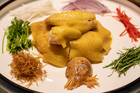 Chinese dish with yellow skin and white chopped chickenの写真素材