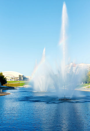 fountain in a parkの写真素材