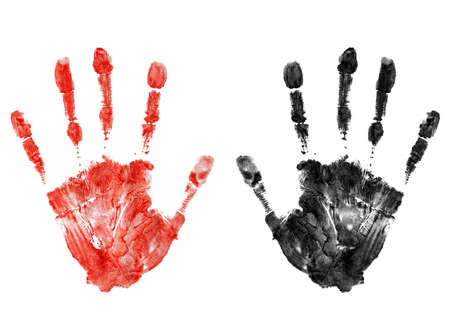 Bloody and black handprints isolatedの写真素材