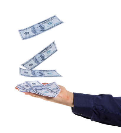 falling money isolated on whiteの写真素材