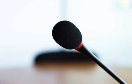 Close up of microphone in auditorium.の写真素材