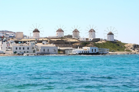 Windmills of Mykonos island in Greeceの写真素材