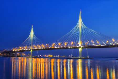 Cable bridge at night.の写真素材