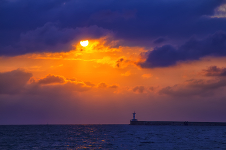 Lighthouse on a pier. Natural compositionの写真素材
