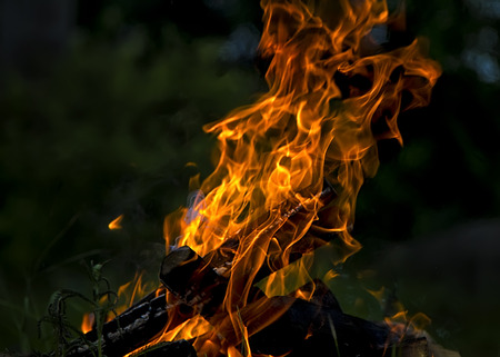 Fire at the camp side. Travel and adventure conceptの写真素材