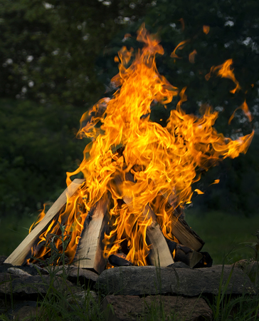 Fire at the camp side. Travel and adventure conceptの写真素材