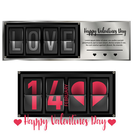 Valentines Day pattern with heart shapes and Flip board clock changing Love letterのイラスト素材