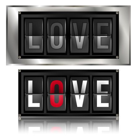 Card of Valentine's Day pattern with heart shapes and Flip board clock changing Love letterのイラスト素材