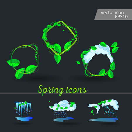 Set of spring icons Cloud, rain, puddlesのイラスト素材