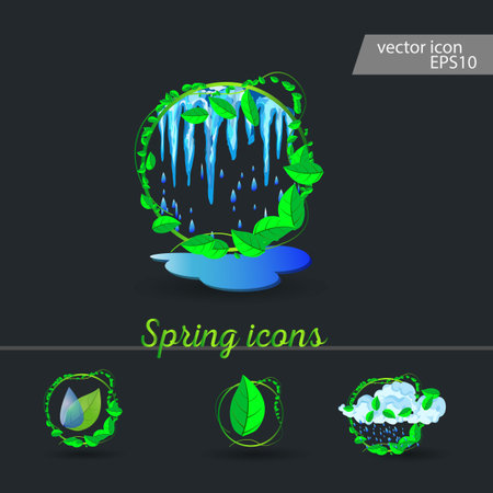 Set of spring icons Cloud, rain, puddlesのイラスト素材