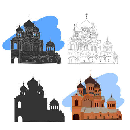 Russian orthodox church icon isolated on white background. Vector illustration for religion architecture design.のイラスト素材