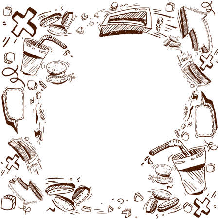 Set of different shapes and sizes of thought bubbles, round, oval, square. Hand drawn cartoon doodle vector illustration.のイラスト素材