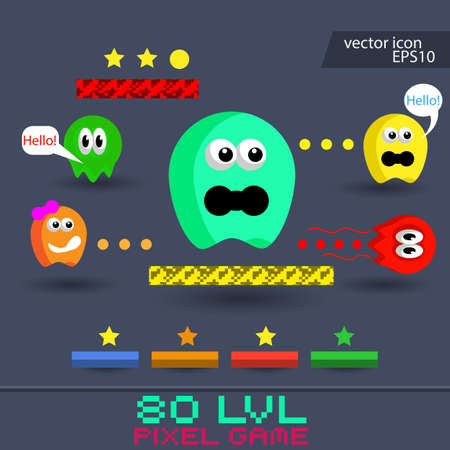 Ghosts, 8bit retro game . Ghosts monster racing. Arcade game icon. Retro game design. Vector illustration.のイラスト素材