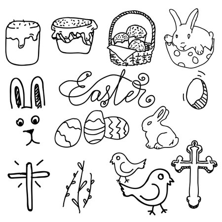 Hand drawn Easter symbols vector setのイラスト素材