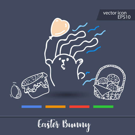 Easter design with cute banny and text, hand drawn illustrationのイラスト素材