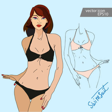 Vector summer fashion womans set with beach clothes.の写真素材