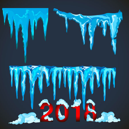 Vector icicle and snow elements clipart. Different snow cap vectorのイラスト素材