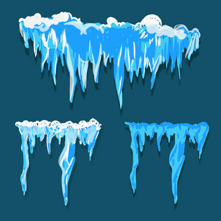 Vector icicle and snow elements clipart. Different snow capのイラスト素材
