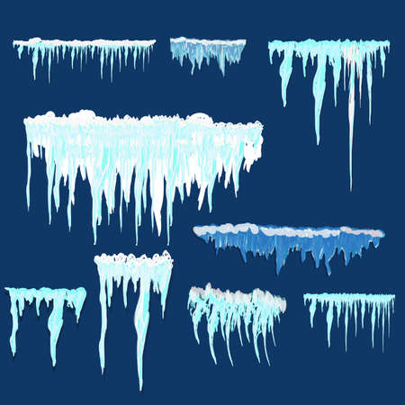 Vector icicle and snow elements clipart. Different snow capのイラスト素材