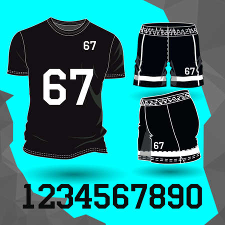 Football uniform: t-shirt, shorts with numbers. Vector illustrationのイラスト素材