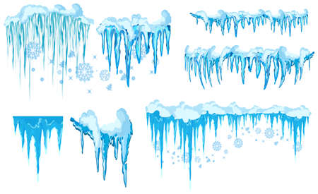 Vector icicle and snow elements clipart. Different snow cap vectorのイラスト素材