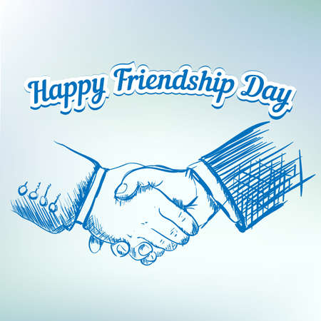 Hands Shaking Sketch Friendship Day Flat Vector Illustrationのイラスト素材