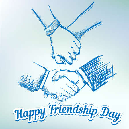 Hands Shaking Sketch Friendship Day Flat Vector Illustrationのイラスト素材