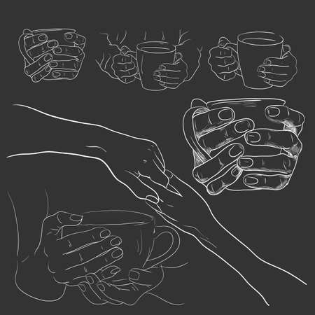 Human hands holding coffee cups.のイラスト素材
