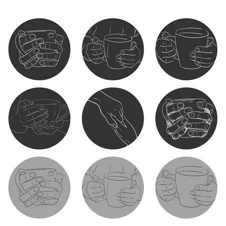 Human hands holding coffee cups.のイラスト素材