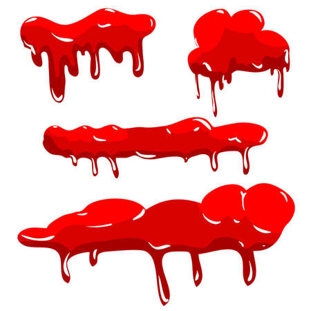 Vector puddle of blood with drops isolated on white background. Red plash of blood. puddles of blood flat design. cartoon blood stainsのイラスト素材