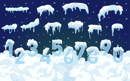 Set of Isolated snow cap. Snowy elements on winter background. Vector template in cartoon style for your design.のイラスト素材