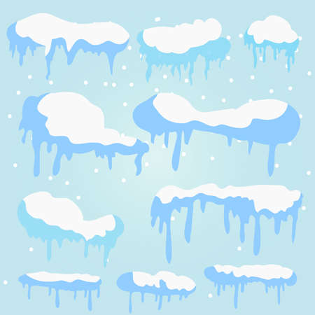 Set of Isolated snow cap. Snowy elements on winter background. Vector template in naturalistic style for your design. Snowfall Flat designのイラスト素材