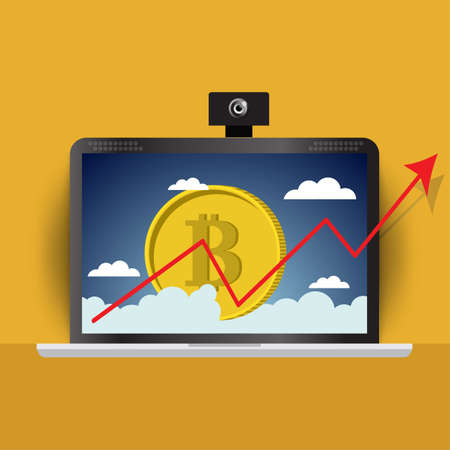 Bitcoin graph bar graph on the laptop monitor vector icon, bitcoin growing graph in monitor vector icon 10 EPS.のイラスト素材