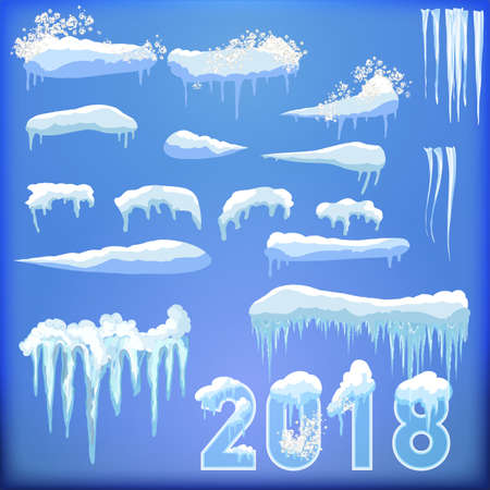 Set of ice caps. Snowdrifts, icicles, elements winter decor.のイラスト素材