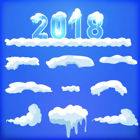 Set of ice caps. Snowdrifts, icicles, elements winter decor.のイラスト素材