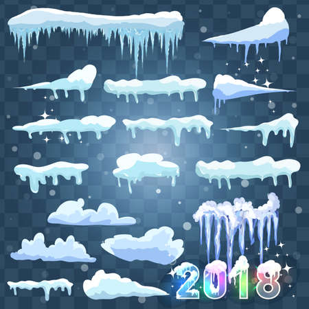 Set of ice caps. Snowdrifts, icicles, elements winter decor.のイラスト素材
