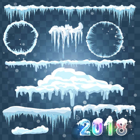 Set of ice caps. Snowdrifts, icicles, elements winter decor.のイラスト素材