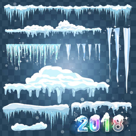 Set of ice caps. Snowdrifts, icicles, elements winter decor.のイラスト素材