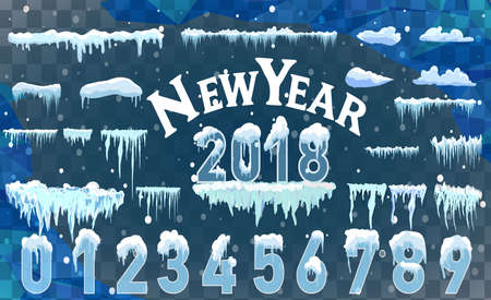 Set of snow icicles isolated on transparent background Vector illustration.のイラスト素材